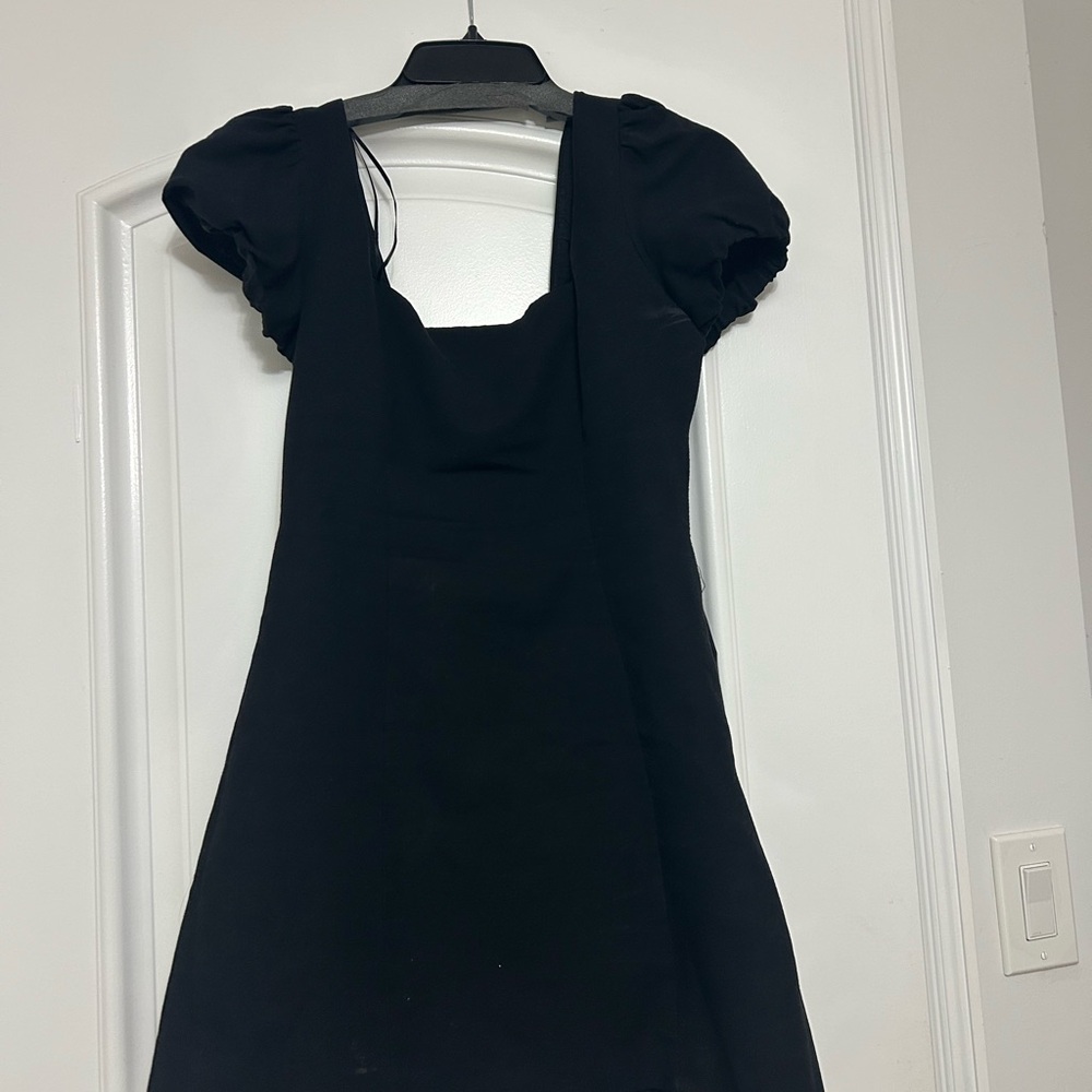 Zara Black Mini Dress with Puff Sleeves